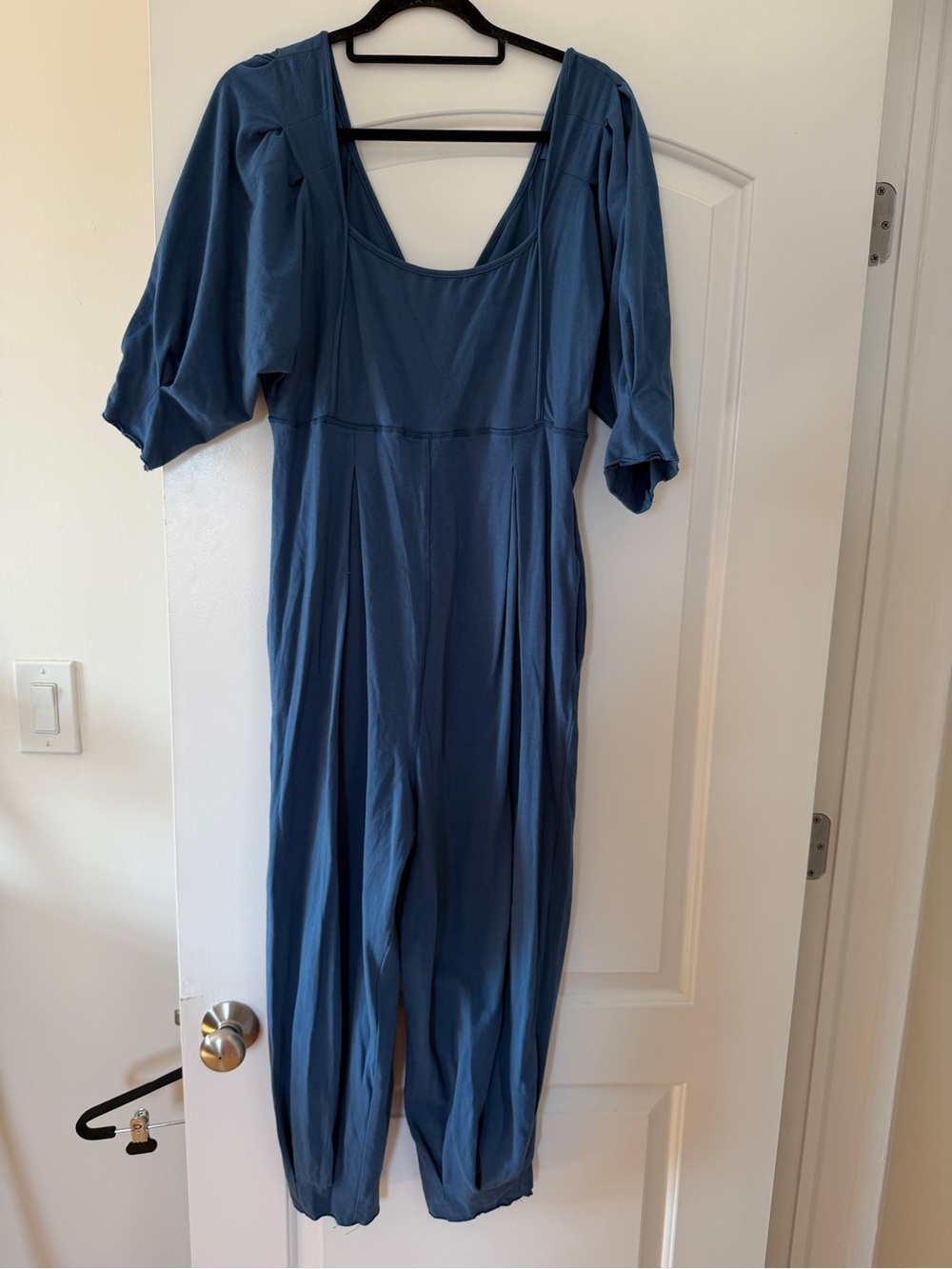 Jumpsuit Blue Scoop Neck Women’s Dress with Puff Sleeves